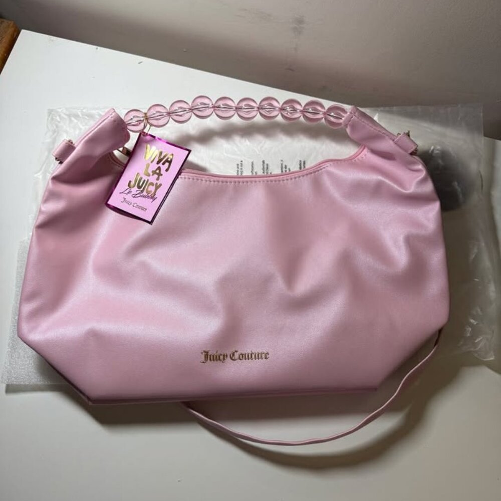 Juicy Couture Viva La Juicy Baby Pink Faux Leather Large Hobo Crossbody Bag Tote